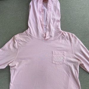 vineyard vines, light pink, long sleeve t shirt, hood, size small